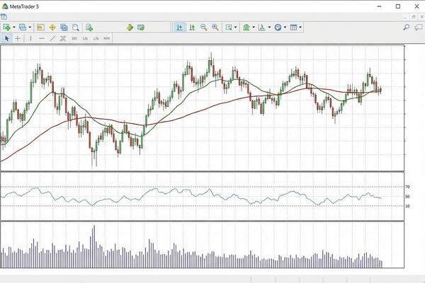 Plataforma MetaTrader 5 con indicadores técnicos aplicados a un gráfico de precios