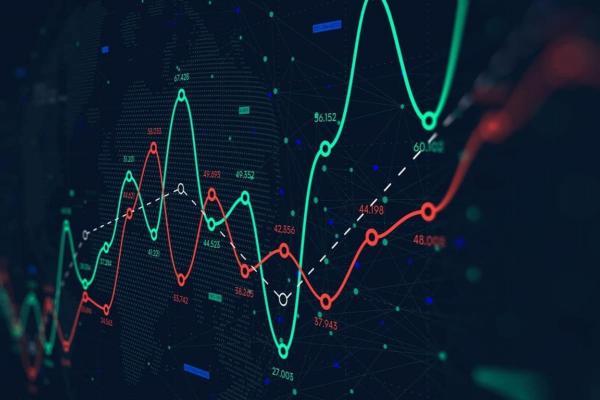 Gráfico de mercado alcista proyectado en una pantalla.