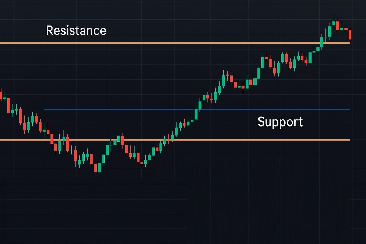 Gráfico de precios con niveles técnicos clave (soporte / resistencia)