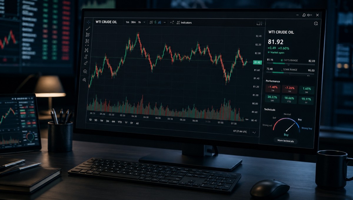 Crude oil price chart on a trading screen