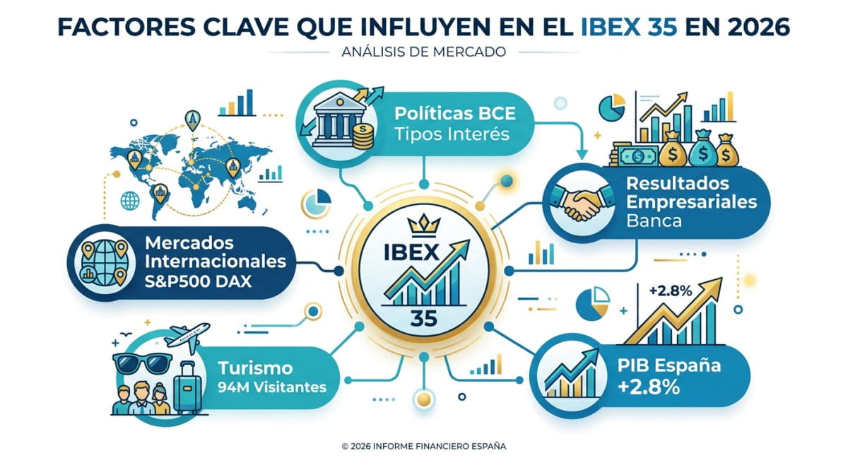Factores clave del valor del IBEX 35: BCE, banca, turismo, macro España y flujos internacionales