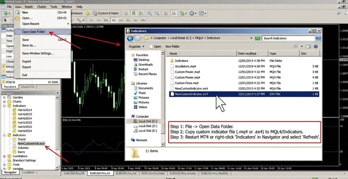 Pasos para instalar indicadores personalizados en MT4