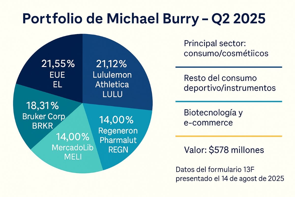 Gráfico mostrando distribución del portfolio de Michael Burry en Q2 2025