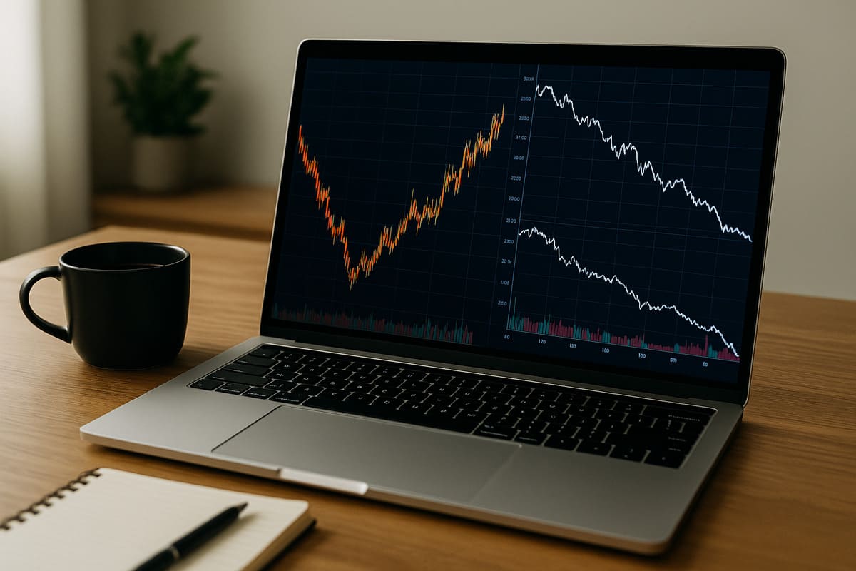 Charts of the VIX and S&P 500 on laptop