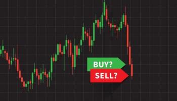 Letrero de comprar y vender acciones en una gráfico de trading